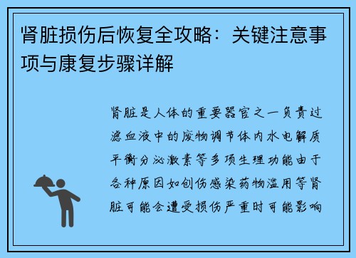 肾脏损伤后恢复全攻略：关键注意事项与康复步骤详解